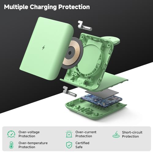 Geyo 2-in-1 Foldable Wireless Charger for Samsung Galaxy Z Flip Series & Galaxy Devices – Travel-Friendly Fast Charging Stand for Galaxy Z Flip 6/5/4/3, S24 Ultra/S23/S22/Note 20, Galaxy Watch 7/Ultra/6/6 Classic – Stylish Green Finish with Enhanced Compatibility and Safety Features