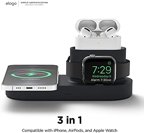 elago Mag Safe Multi-Device Charging Hub – Streamlined Charging Station for i Phone 16/15/14/13/12, Air Pods Series 4/Pro 2/Pro/3, and All Apple Watch Models – Sleek Dark Gray Finish for Effortless Organization and Rapid Power-Up (Cables Not Included)