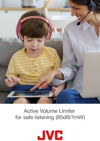 JVC HAKD10 WP Pink Bluetooth Headphones for Kids – 16-Hour Playtime with Safe Active Volume Limiter, Customizable Stickers for Personal Style, Comfortable Adjustable Headband, and Easy-Clean Soft Ear Pads for Young Music Lovers