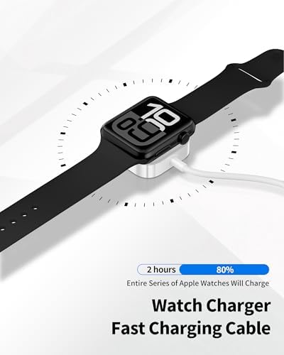 2025 Enhanced Magnetic Wireless Charger for Apple Watch – 3 FT Portable Charging Cable with Dual USB Power Adapter for Fast and Efficient Charging of All Models, Including Ultra/10/9/8/7/SE/SE2/6/5/4/3/2/1 – Seamless Magnetic Alignment and Durable Design for Active Lifestyles
