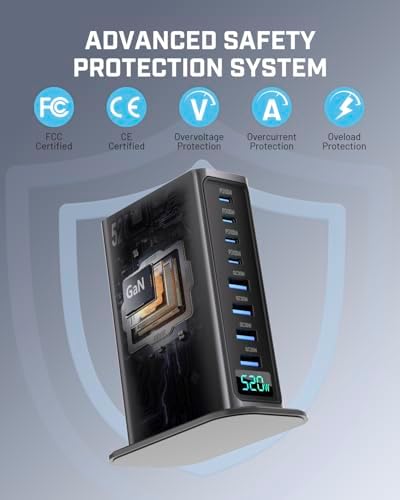 Ultra-Fast 520 W USB C Charger Hub with 8 Ports – Ga N Technology Power Adapter for Mac Book, Dell, i Phone & Samsung – PD 100 W Smart Charging Station for Home, Office & Travel – Compact, Durable & Efficient Charging Solution