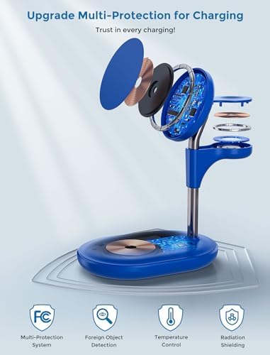 All-in-One Wireless Charging Station for Apple Devices – 15 W Fast Qi-Certified Mag-Safe Charger for i Phone 16, 15, 14, 13, 12, Apple Watch & Air Pods – Adjustable Viewing Angle, Ideal Gift for Women – Enhance Your Charging Efficiency and Style