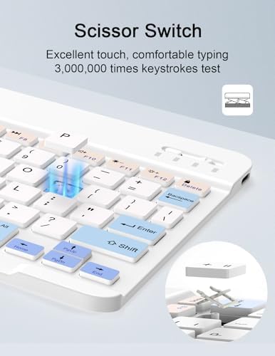 Sleek Wireless Keyboard and Mouse Combo – Rechargeable Bluetooth & 2.4 GHz USB for i Pad, Smartphone, PC & Laptop – Ergonomic Design for Ultimate Comfort in White – Elevate Your Workspace Efficiency!