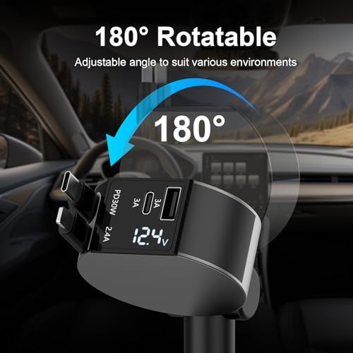Leinsis 4-in-1 65 W Retractable Car Charger with USB-C & Lightning Ports – Ultimate Multi-Device Charging Solution for i Phone 16/15/14/13/12/11, Galaxy & Pixel – Compact, High-Speed, Tangle-Free Convenience for On-the-Go Power