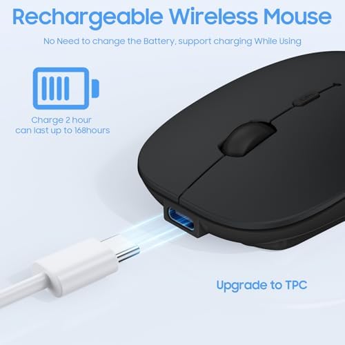 Sleek Rechargeable Bluetooth Mouse – Ultra-Quiet Wireless Mice for Laptops, Mac Books, i Pads, and Android PCs – Ergonomic Design for Comfort and Versatility – Compatible with Windows and Linux – Perfect for Work and Study