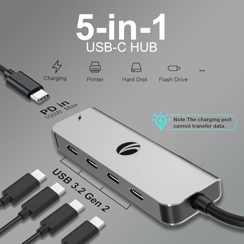 Unlock Ultimate Connectivity with the VCOM 10 Gbps USB C Hub: 5-Port Multiport Adapter Featuring 100 W Power Delivery for Lightning-Fast Charging and Data Transfer – Perfectly Designed for Mac Book Pro, Surface Pro, Dell, and HP Users – Ideal Portable Solution for Busy Professionals on the Move