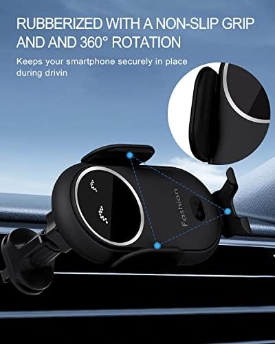 Smart Sensor Wireless Car Charger and Phone Holder – Effortless Automatic Clamping for i Phone 14/13/12/11/XS/XR/8 & Samsung S22/S21/S20/Note 20 – Fast Charging Air Vent Mount (Black) – Enhanced Safety & Seamless Connectivity