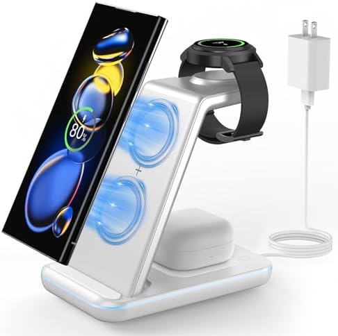 Revolutionize Your Charging Routine with the Joy Geek 3-in-1 Wireless Charger Station for Samsung Devices – Fast Charging Dock for Galaxy Watch7 Pro/4/3/Active2/1, S24/S23 Ultra/S22/S21/S20/Note 20, Z Fold & Flip, and Buds 3 Pro – Enhanced Compatibility, Sleek Design, and Built-in Safety Features for Efficient Power Management