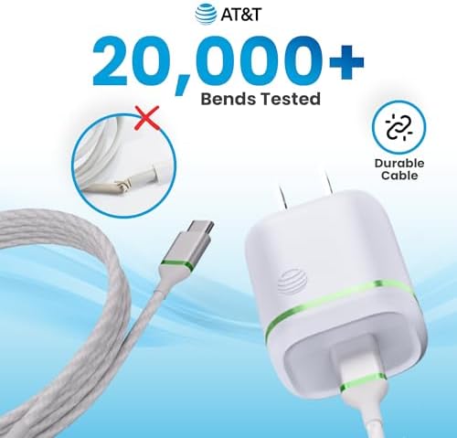 AT&T 40 W USB-C Fast Charging Wall Adapter – Ultimate Travel Companion with Foldable Prongs for i Phone, i Pad, Samsung Galaxy, Google Pixel & More – Universal Compatibility for Rapid Power Delivery Anytime, Anywhere