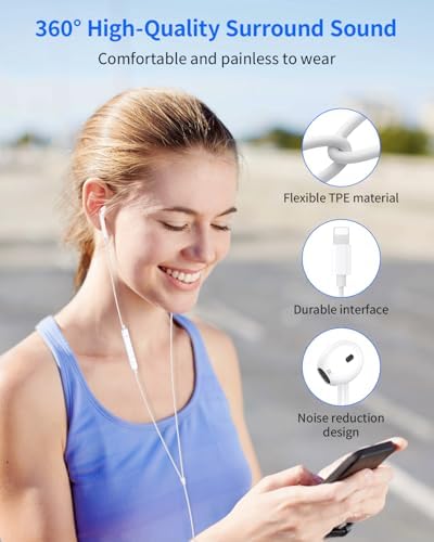 Premium Wired Earbuds for i Phone – Dual Pack High-Fidelity Noise-Canceling Headphones with Integrated Microphone & Effortless Volume Adjustment – Optimized Compatibility with i Phone 14/13/12/11/XR/XS/X/8/7/SE/Pro/Pro Max – Superior Sound Quality for Music and Calls – Featherweight, Robust Design Perfect for Daily Use and Active Lifestyles
