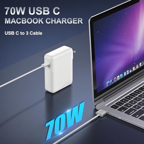 Ultra-Fast 70 W USB-C to Mag 3 Power Adapter for Mac Book Air & Pro – 15″ & 13″ Models – Includes 6.6 ft USB-C Cable for Lightning-Speed Charging – Wide Compatibility with All USB-C Devices – Intelligent Battery Protection for Extended Lifespan – Perfect Replacement Charger for 2021-2025 Mac Book Series