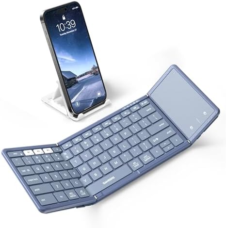 Samsers Portable Foldable Bluetooth Keyboard with Touchpad – Multi-Device Wireless Travel Companion for i OS, Android, Windows & Mac OS – Effortless Workflow with Bluetooth 5.1 and Long Battery Life – Perfect for On-the-Go Professionals