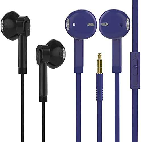 V-8 In-Ear Earbuds [2-Pack] with Built-in Microphone & Volume Control – Noise-Isolating, Tangle-Free Design for Ultimate Comfort & Sound Quality – Stylish Black & Purple Headphones for Music Lovers & Professionals – 3.5 mm Plug for Universal Compatibility