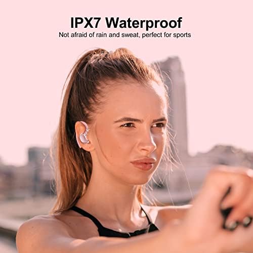 Rose Gold Bluetooth 5.3 Wireless Earbuds – Experience Premium Hi-Fi Stereo Sound with 30 Hours Playtime, Secure In-Ear Hooks for Active Lifestyles, and Dual LED Battery Indicator – Ideal for Sports, Hands-Free Calls, and Fast Type-C Charging – Upgrade Your Sound Journey Now!