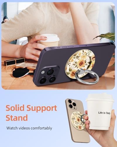 Tycamp Vintage Floral Magnetic Phone Grip – Chic Mag Safe-Compatible Ring Holder for i Phone 16/15/14/13/12 Series – Adorable & Practical Phone Stand for Women and Girls – Superior Grip for Safe Handling & Effortless Selfie Capture