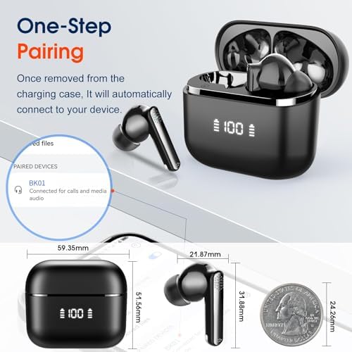 Aptkdoe Wireless Earbuds with Bluetooth 5.3 – Premium Noise-Cancelling Sound, 48-Hour Playtime, IPX7 Waterproof Design, LED Battery Indicator – Ideal for Sports, Workouts, and Daily Use on Android & i OS Devices