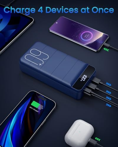 Ultimate 60000 m Ah Portable Charger – 22.5 W High-Speed Power Bank with LED Display, Multi-Device Support & Versatile USB-C, Micro USB, Lightning Inputs – Ideal for Travel, Camping, and Everyday Use – Stay Charged Anywhere, Anytime