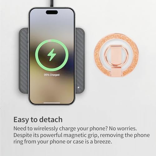 Glitter Silver Magnetic Phone Ring Stand – Ultra-Thin, 360-Degree Rotating Grip for i Phone 16/15/14/13/12 – Stylish Finger Loop Holder Enhancing Usability and Drop Protection