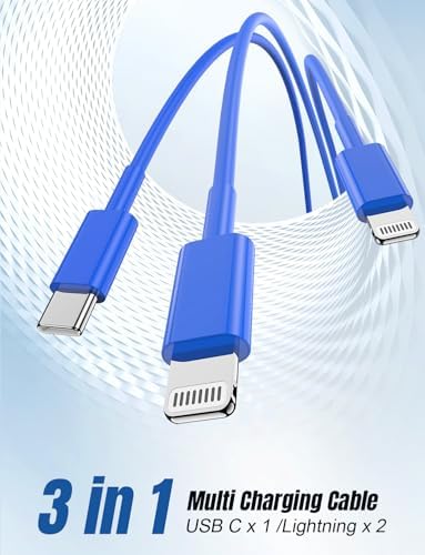 Versatile 3-in-1 i Phone Charger Cable – 6 FT USB C to Lightning with Triple Port Compatibility for i Phone 16/15/14/13/12/11 Pro Max/XS/XR/8 & i Pad Pro/Mini – Fast Charging Solution (2-Pack, Black) for Effortless Multi-Device Power Management