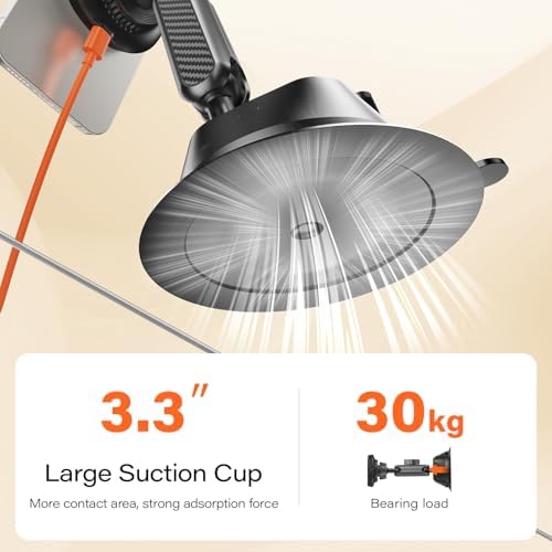 Effortless Driving with A2 C Qi2 15 W Wireless Charger – Magnetic Suction Cup Car Mount for i Phone 16/15/14/13/12, Adjustable Aluminum Arm for Optimal Viewing, Fast Charging, Windshield/Dashboard Compatibility – Ultimate Convenience and Style for Modern Drivers