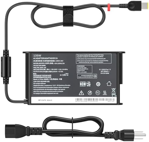 High-Efficiency 135 W Slim Charger for Lenovo Think Pad X1 Extreme & P1 Models – Rapid Charging AC Power Adapter for On-the-Go Professionals – Lightweight Laptop Charger with Enhanced Safety Features for Reliable Performance