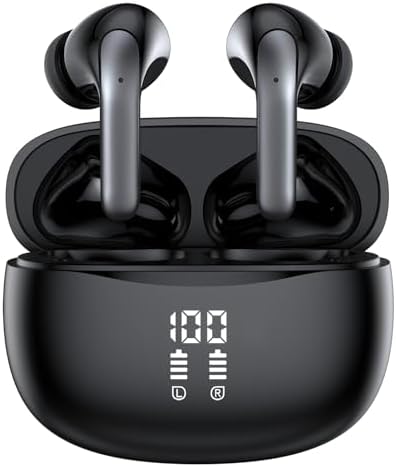 Revolutionize Your Listening Experience with Bluetooth 5.3 Wireless Earbuds – 50 Hours of Immersive Deep Bass Audio, Dual Mic for Effortless Communication, IPX7 Waterproof Design, and Smart LED Charging Case – Ideal for Fitness, Daily Commutes, and Versatile Device Compatibility with i Phone, Android, Laptops, and TVs