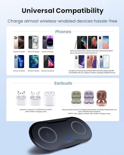 40 W Dual Fast Wireless Charging Pad – Efficient 20 W Charging for i Phone 16-11, Air Pods & Samsung Galaxy – Sleek Design for Home & Office Use – Versatile Charging Station with Enhanced Compatibility and Speed
