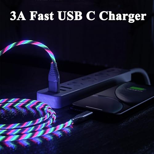 Illuminate Your Charging Experience with the 6.6 FT Light Up USB Type C Charger Cable – 3 A Fast Charge LED Cord for i Phone 16/15 Series & Samsung Galaxy S20/S10/S9/S8, LG V40/V30 – Stylish, Durable, and Enhanced Compatibility for Modern Devices