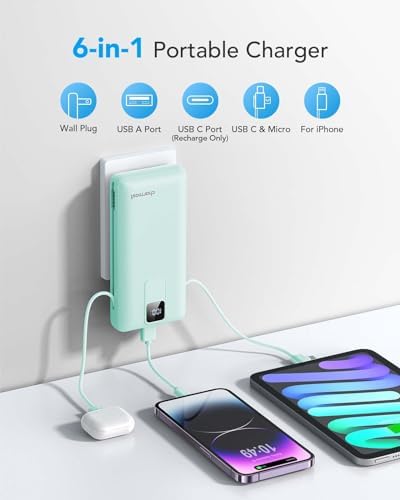 Charmast Ultra-Fast 20000 m Ah Portable Charger with Integrated Cables and Wall Plug – Universal Compatibility for i Phone 16/15/14/13, Samsung, Google, i Pad – Sleek Design, Rapid 20 W USB-C Power Delivery for On-the-Go Charging Solutions