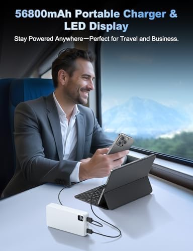 Massive 56,800 m Ah Portable Power Bank with 22.5 W Fast Charging – Triple Device Charging Capability, USB-C Compatibility & LED Battery Level Indicator – Essential Travel Companion for i Phone 16/15/14/13, Samsung Galaxy, and i Pad Users – Experience Uninterrupted Mobile Power Anytime, Anywhere