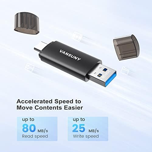 Vansuny 128 GB Type C Flash Drive – Versatile 2-in-1 OTG USB 3.0 & Type C Memory Stick for Effortless File Transfer Across Android, Mac, Tablets & PCs – Compact Dual Thumb Drive with Keychain for On-the-Go Convenience and High-Speed Data Access