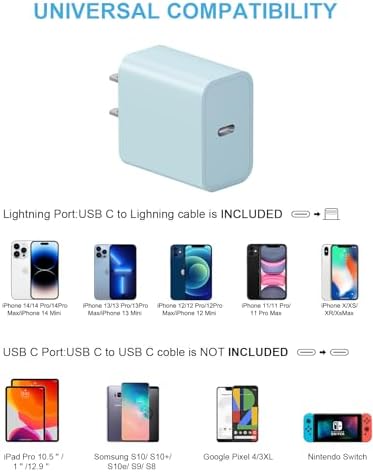 20 W PD USB-C Wall Charger with 6 FT Fast Charging Cable for i Phone 14/13/12/11/Pro/Pro Max/Mini/Xs Max/XR/X and i Pads – Rapid Power for Apple Devices with Enhanced Safety Features and Portability