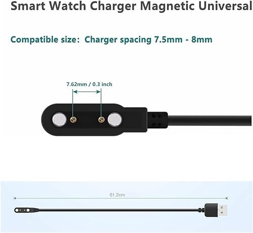 Universal Magnetic Smart Watch Charger 2-Pack – Fast Charging Cable for 7.5 mm to 8 mm Pin Spacing – Reliable Smartwatch Accessories for Effortless Power Up and Enhanced Compatibility