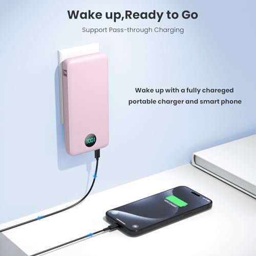 Ultimate USB C Power Bank with Dual Built-in Cables & AC Wall Plug – 13,800 m Ah Fast Charging Powerhouse for i Phone 16/15, Galaxy S23, Tablets – Compact LED Display, Universal Compatibility for On-the-Go Power Solutions