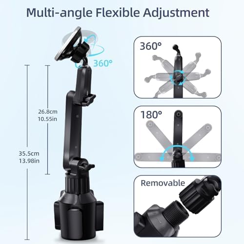 VOLPORT Magnetic Cup Phone Holder for Vehicles – 360° Adjustable Car Mount Designed for Tesla, Trucks, and SUVs – Versatile Mag Safe Cradle with Expandable Base for i Phone, Samsung, and Google – Ultimate Convenience and Enhanced Safety on the Road