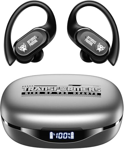 Transformers Pro Scourge Bluetooth 5.4 Earbuds – 65-Hour Playtime, IPX5 Waterproof, Deep Bass Sound, Secure Sports Earhooks, LED Battery Indicator, Versatile Device Compatibility for Unparalleled Audio Performance