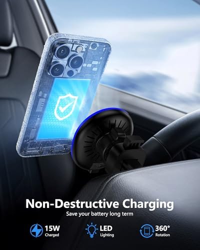 Samsung Galaxy S25 Edge Magnetic Wireless Car Charger – 15 W Fast Qi2 Charging Mount for Samsung Galaxy S25/S24/S23 Ultra & Apple i Phone 16/15 Pro Max – 360° Adjustable Air Vent Design for Seamless Connectivity and Convenience