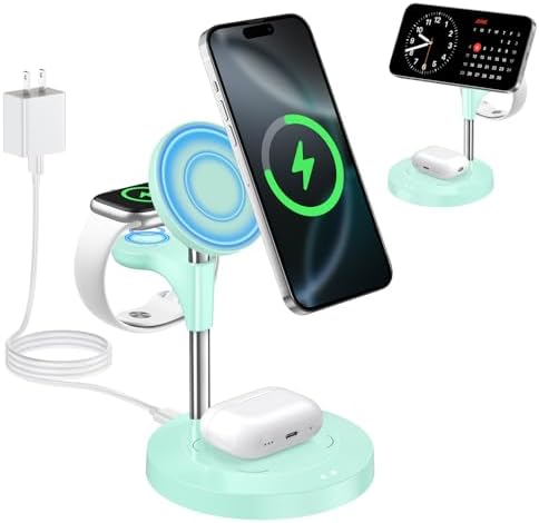 Effortless Power: Premium 3-in-1 Wireless Charging Station for Apple Devices – 15 W Mag Safe Fast Charger Compatible with i Phone 12-16 Pro, Apple Watch Series 2-7, and Air Pods Pro 2-4 – Stylish Black Design for Seamless Integration and Maximum Efficiency