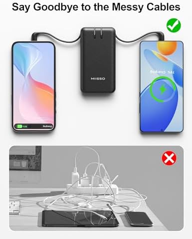 miisso Ultra Slim 10000 m Ah Portable Power Bank with Built-in Cables and Foldable Wall Plug – Compact USB-C Charger for i Phone, Samsung, i Pad & More – Perfect Travel Companion for On-the-Go Charging Efficiency