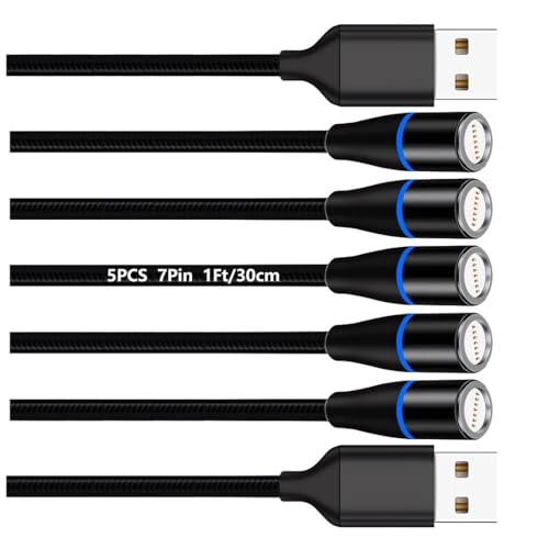Magnetic 3-in-1 Charging Cable Set – 5 Pack of 1 Ft Durable Nylon Braided Fast Charge Cables for USB Type-C, Micro USB & i OS Devices – 360° Magnetic Connection for Hassle-Free Power on the Go