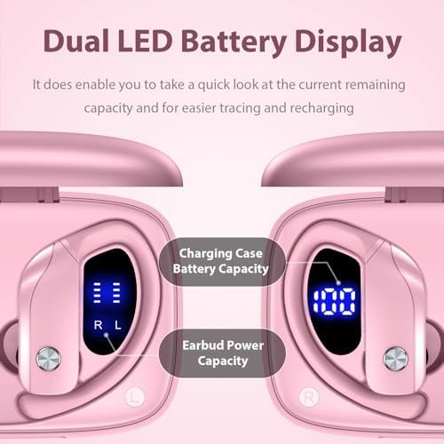 BMANI Bluetooth Wireless Earbuds – 48-Hour Playback Sport Headphones with LED Battery Display, Over-Ear Design & Secure Earhooks, Perfect for Active Lifestyles and Hands-Free Calls, Enhanced Compatibility for Seamless Device Pairing – Ideal for Workouts and Daily Commutes