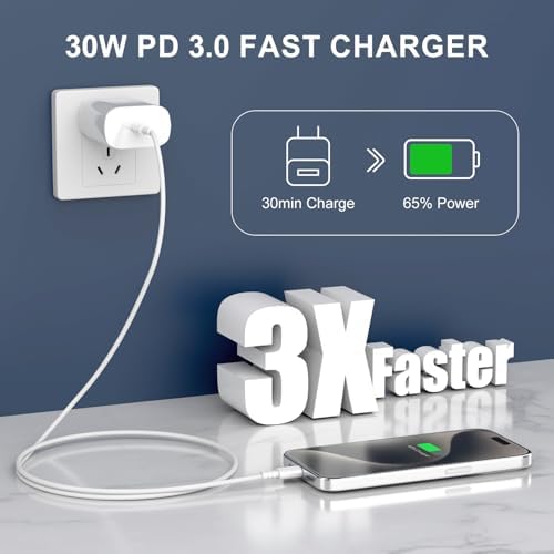 Rapid Charge 30 W USB-C Charger Trio for i Phone 16 & Samsung Galaxy S24 – High-Performance Fast Charging Set with 10 FT Cable – Perfect for Home, Office, and Travel – Superior Safety Features & Universal Device Compatibility