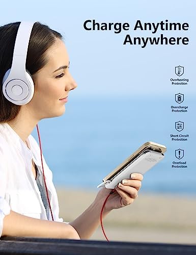 Ultra-Slim 10,000 m Ah Portable Power Bank with Built-In Cables for Effortless Charging, Dual USB-C Ports for Fast Device Compatibility, Lightweight External Charger for i Phone and Android, Pearl White – Your Go-To Travel Companion for Uninterrupted Power