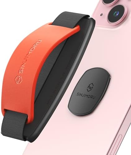 Sinjimoru S-Grip Clementine: Versatile Detachable Phone Grip & Kickstand for Wireless Charging – Anti-Drop Finger Holder for i Phone & Smartphones, Enhanced Stability & Flexibility for One-Handed Use, Ideal Desk Stand & Tablet Mount Accessory, Complete with 90-Day Warranty