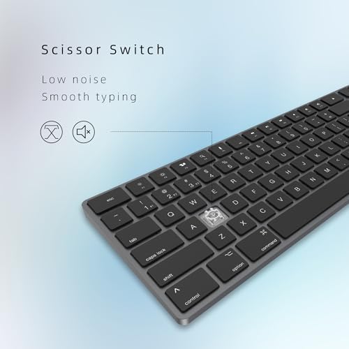 Sleek Space Gray Bluetooth Keyboard for Mac – Rechargeable Wireless Aluminum Design, Low-Profile Silent Keys for Enhanced Typing Comfort, Perfectly Compatible with i Mac, Mac Book & i OS Devices – Elevate Your Workspace Experience