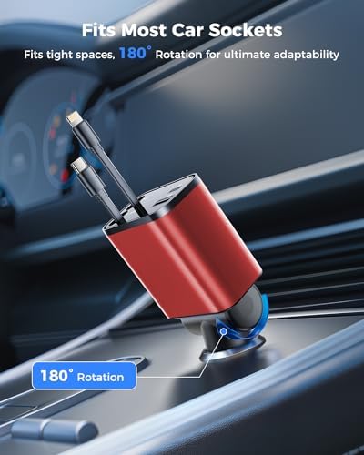2025 SUPERONE 69 W Retractable Car Charger – Fast Charging Dual-Port Accessory for i Phone 16/15/14/13/12 & Samsung Devices, Tangle-Free Design, Ideal Gift for Men & Women, Essential Car Travel Companion
