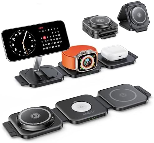 Versatile 3-in-1 Magnetic Charging Station: Travel-Friendly Wireless Charger for i Phone 16/15/14/13/12, Apple Watch & Air Pods 4/3/2 – Foldable & Chic Pink Design for Seamless Power on the Go – Enhanced Speed & Compatibility for All Your Apple Devices