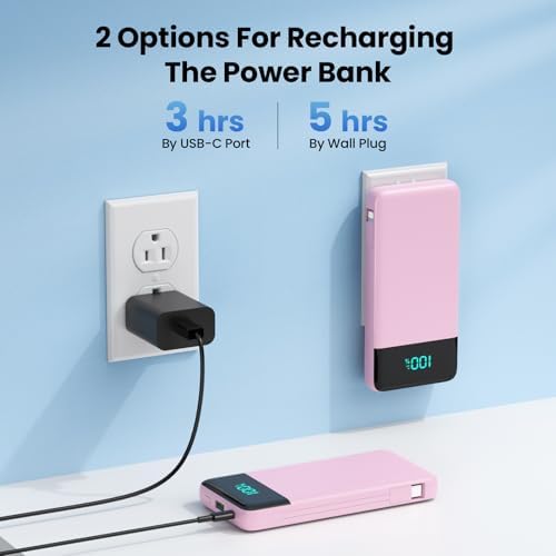 Upgrade Your Charging Experience: 13800 m Ah Portable Power Bank with Built-in Cables and Wall Plug – Fast Charging USB-C Battery Pack for i Phone 16/15/14, Samsung & Android Devices – Ultimate Travel Companion with 4 Outputs for Simultaneous Device Charging