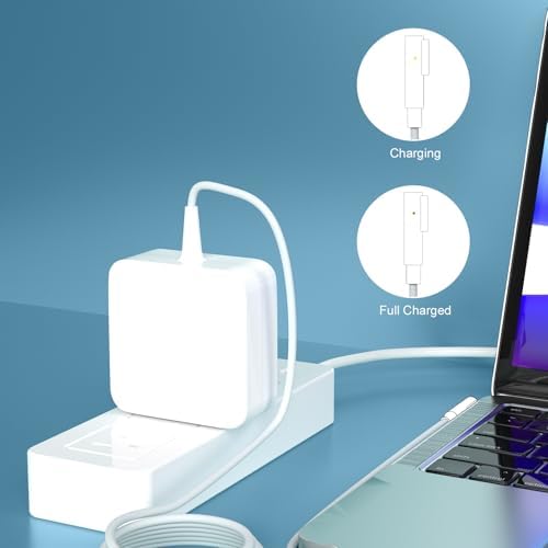 60 W L-Tip Mac Book Pro Charger – Universal Magnetic Power Adapter for Pre-Mid 2012 13-Inch Models – Fast Charging with Safety-Certified Design and Travel Optimization – LED Status Indicator & Durable Heat Sink for Reliable Performance – Includes 6.6 ft Power Cord – Backed by 30-Day Money-Back Guarantee & 1-Year Warranty