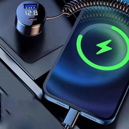 5-in-1 Super Fast Car Charger with Built-in Cables – PD30 W & QC3.0 Technology for Rapid Charging | USB-C Cigarette Lighter Adapter Featuring LED Voltage Display | Compatible with i Phone 16/15/14/13/12/11/Pro Max, i Pad, Samsung & More – Ultimate Convenience for Road Trips & Daily Commuting